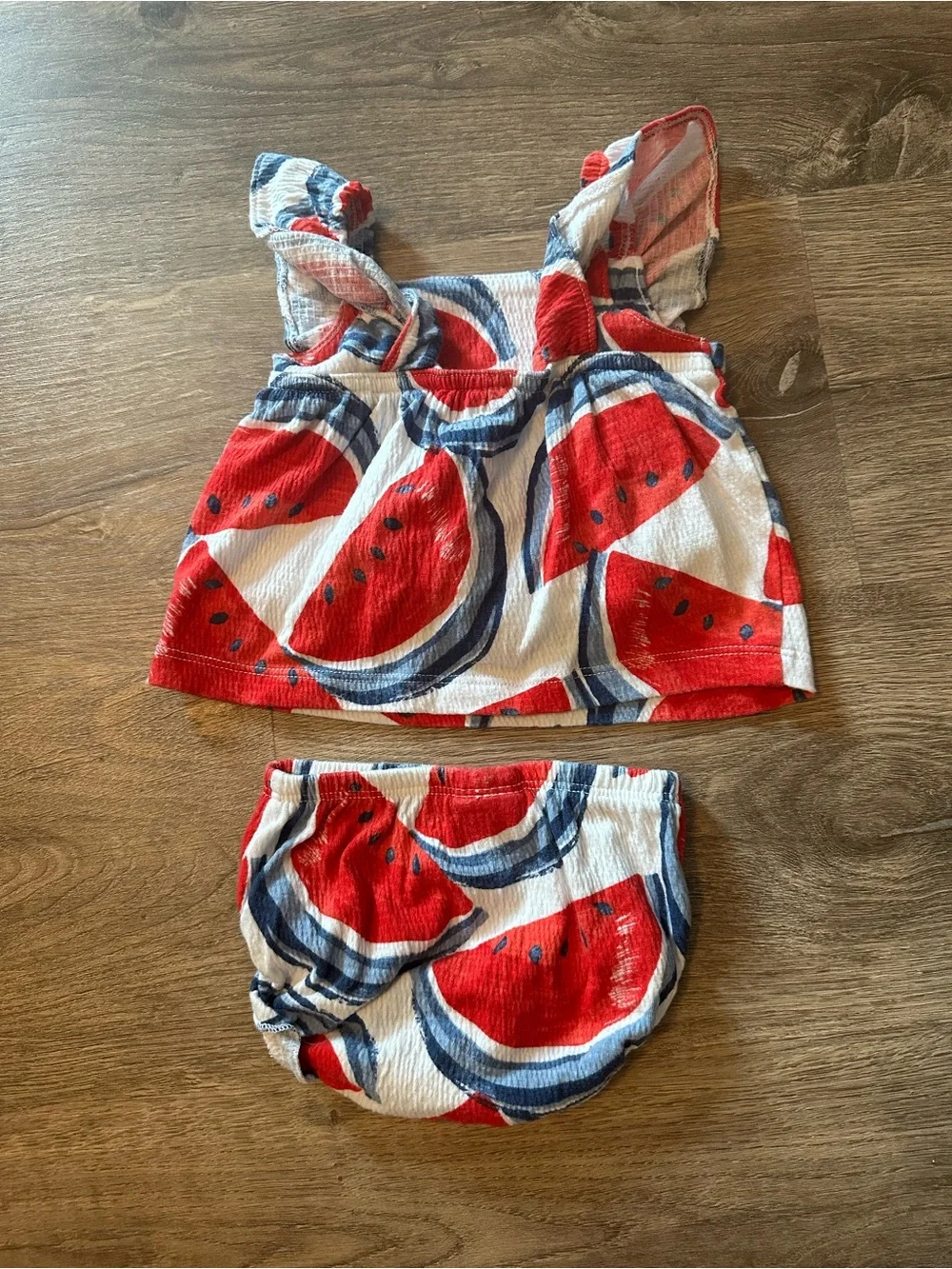 Carters Baby Two-Piece Watermelon Print Top & Bloomer Set - Red/Blue